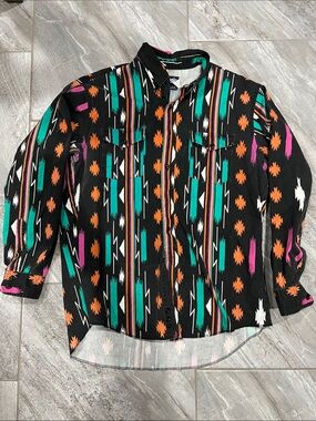 Wrangler 90s large 17-35 brush popper southwestern button down